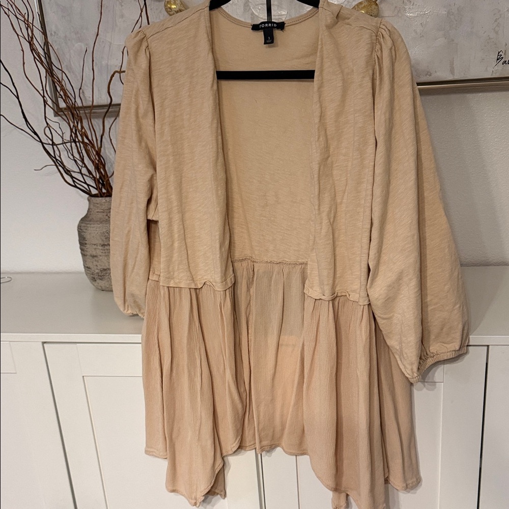 torrid beige peplum open-front lightweight jacket